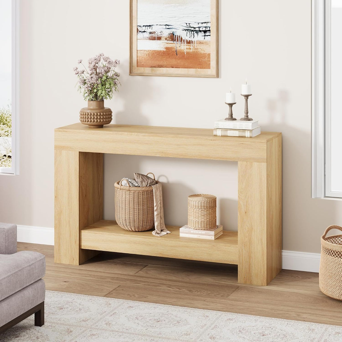 GAOMON 47" Farmhouse Console Table for Entryway - 2-Tier Storage Shelf, Rectangular Sofa Table for Living Room & Hallway, Heavy-Duty Accent Table Behind Couch