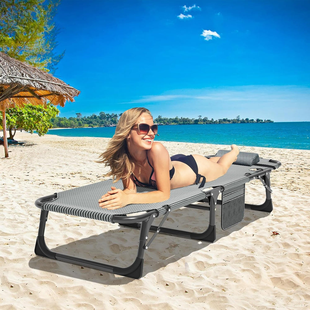 DoCred Chaise Lounge Chair, 5-Position Folding Outdoor Lounge Chair