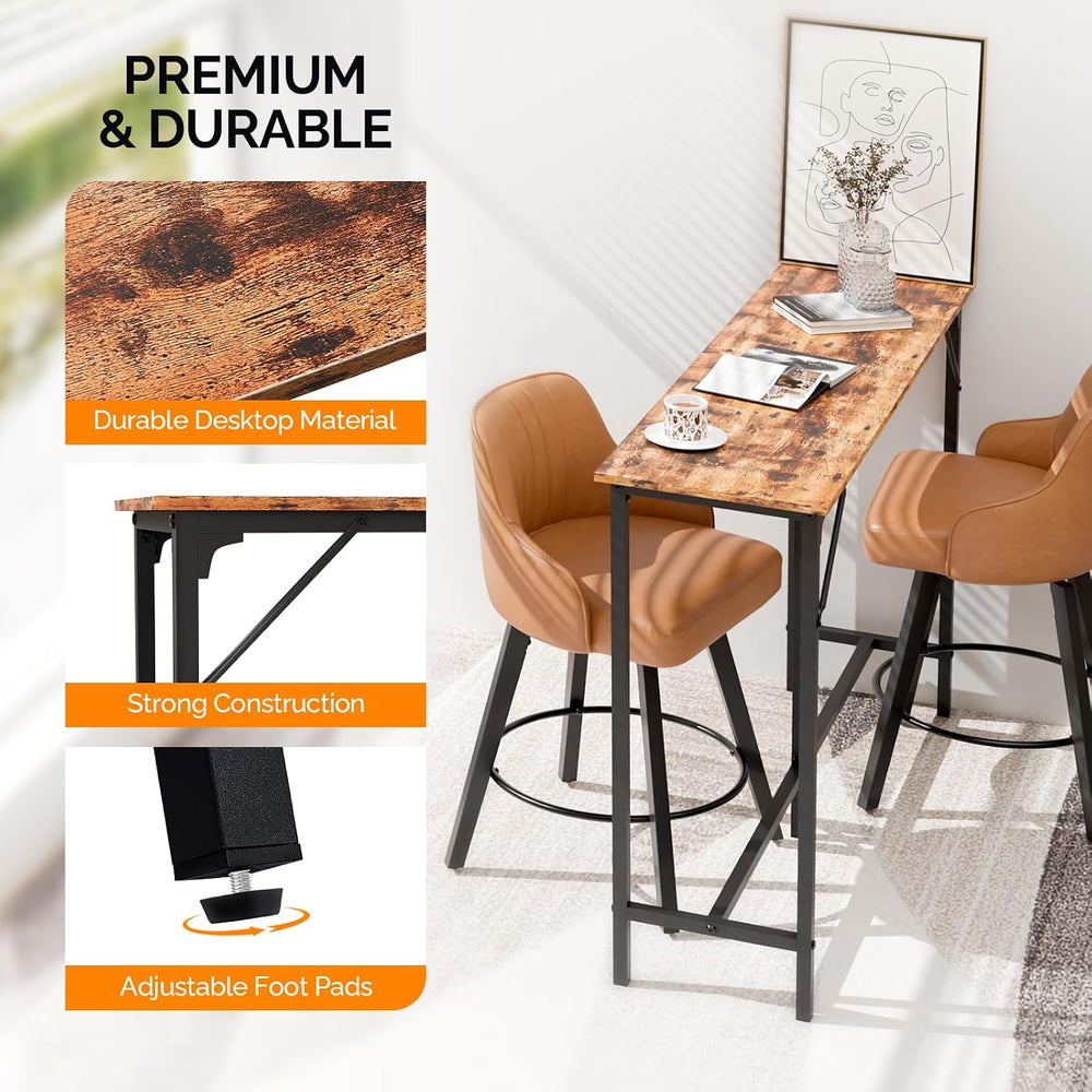 VINGLI 55 Inch Bar Table, Rectangular Counter Height Home Pub Table, Brown