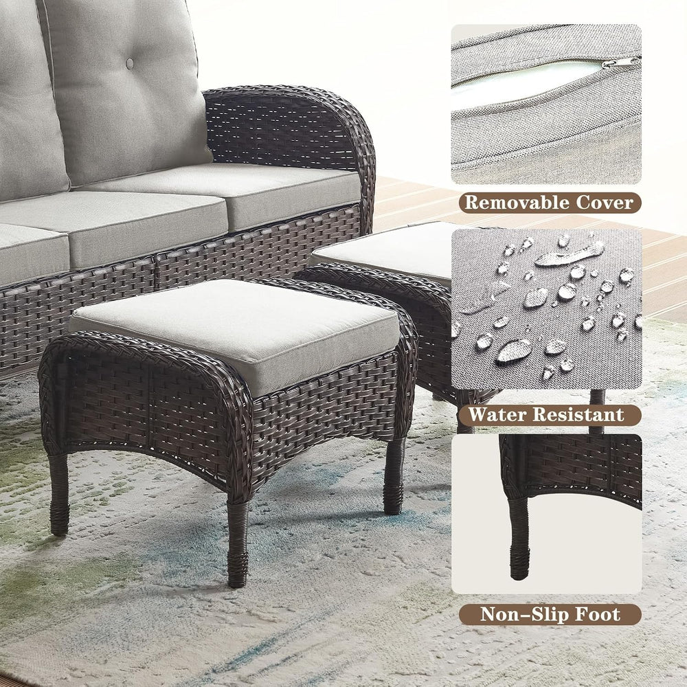 Belord Outdoor Ottomans for Patio Foot Rest - 25 Inch PE Wicker Foot Stool Se...