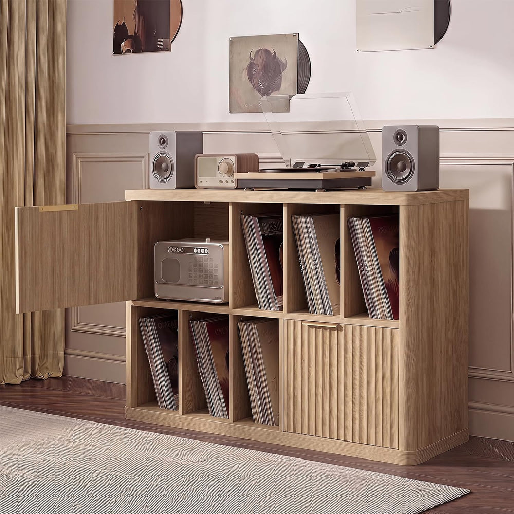 LELELINKY Large Record Player Stand - 39.5" Record Cabinet with Open Vin...