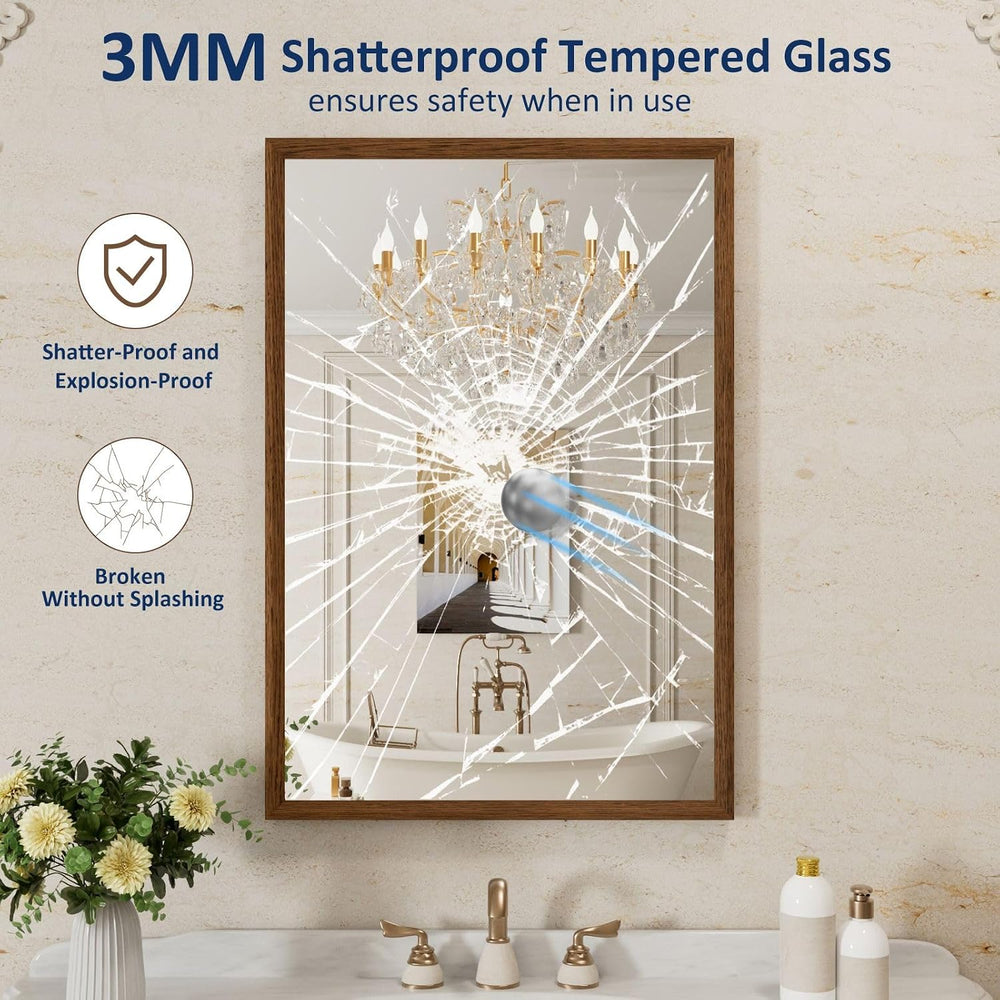 WEER Bathroom Vanity Mirror Walnut 24X36 Inch