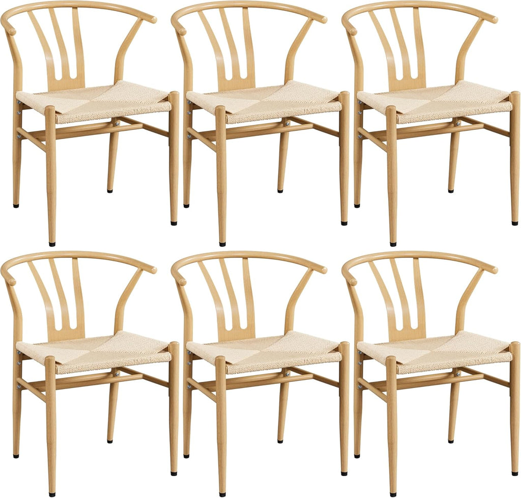 Yaheetech Dining Chairs Set of 6 Mid Century Modern Woven Chairs Wood Color