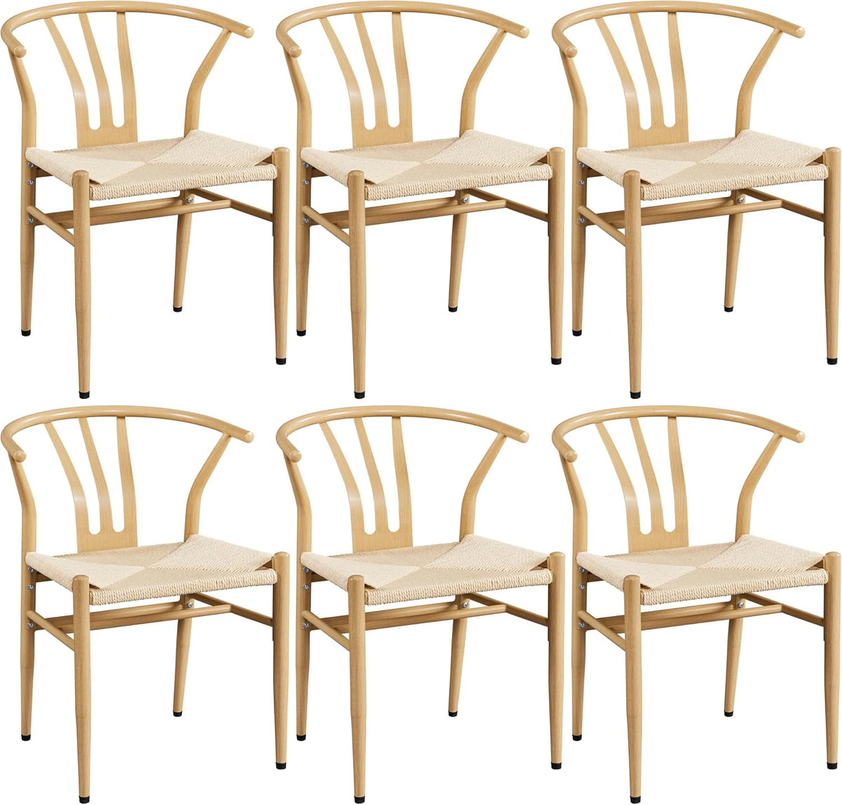 Yaheetech Dining Chairs Set of 6 Mid Century Modern Woven Chairs Wood Color