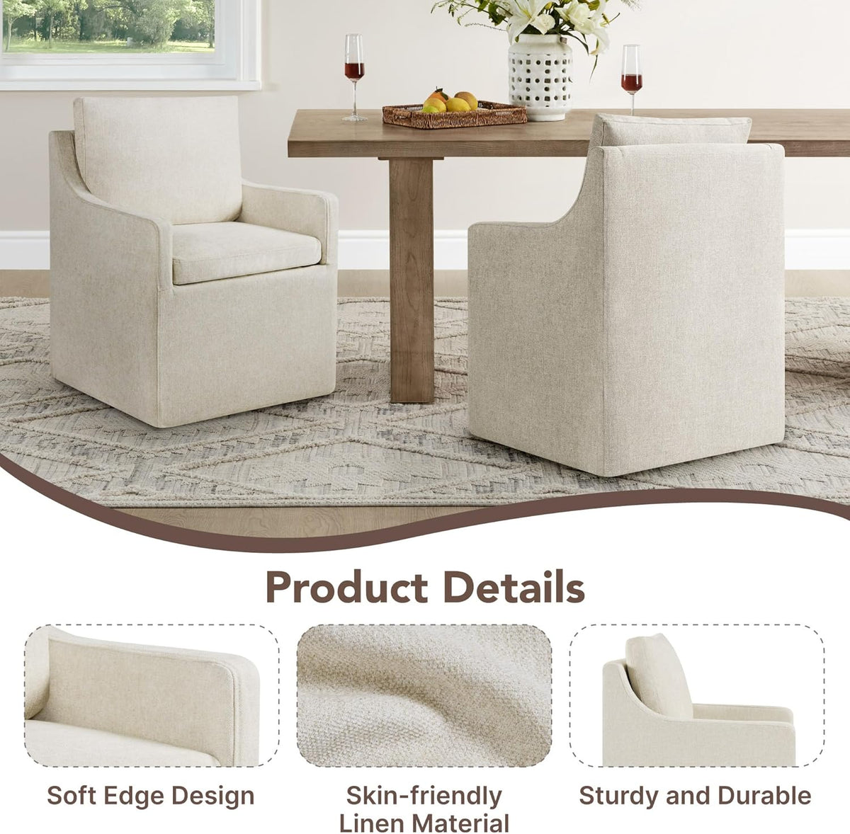 KISLOT Upholstered Dining Chairs Set of 1 with Washable Cover, Oatmeal