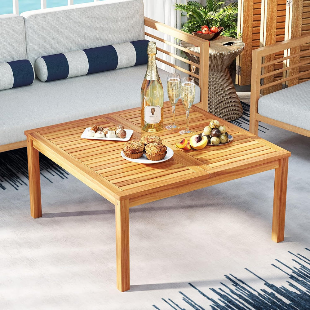 Tangkula Patio Wood Coffee Table, Solid Acacia Wood, 35.5 Inches