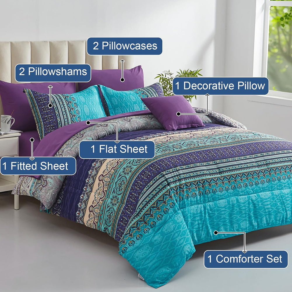 Cottolester Boho Comforter Set King Size 8 Piece Striped Bed in a Bag