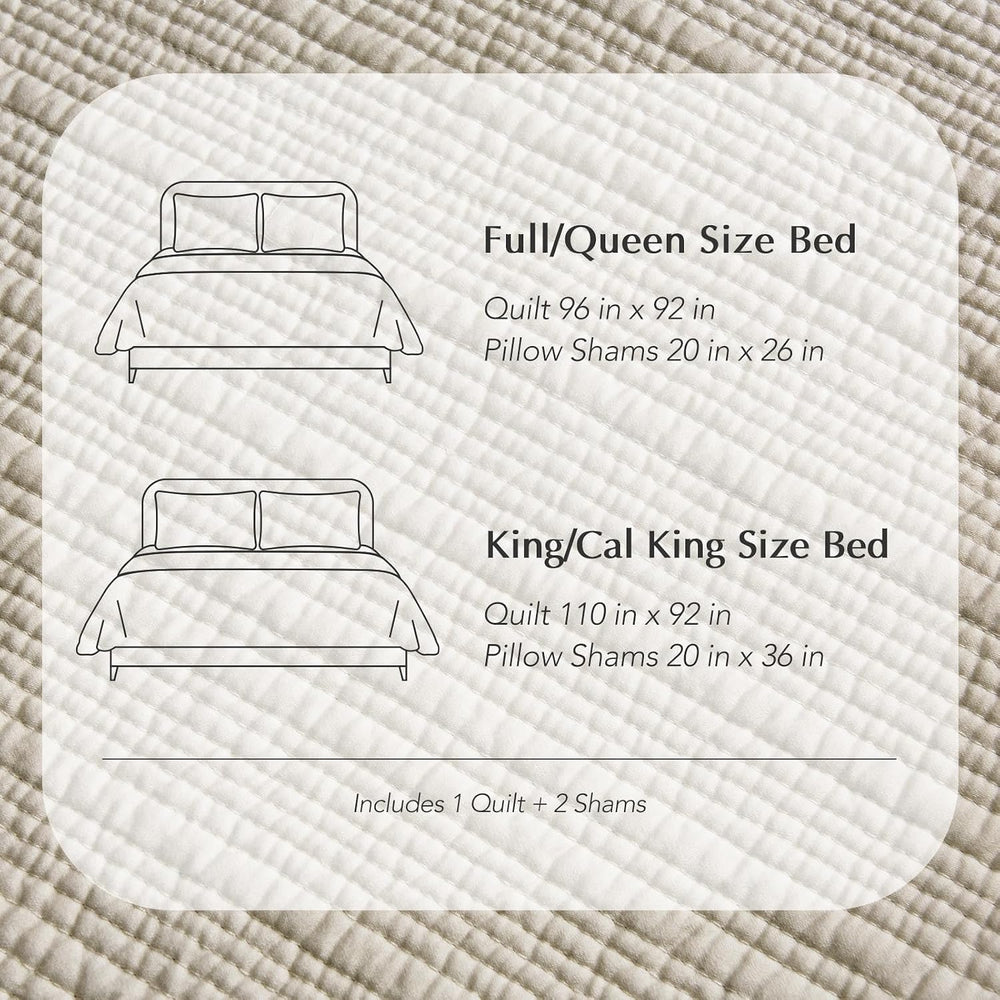 EVERGRACEHOME Cotton Sateen Channel Quilt Set, King Size, Parchment