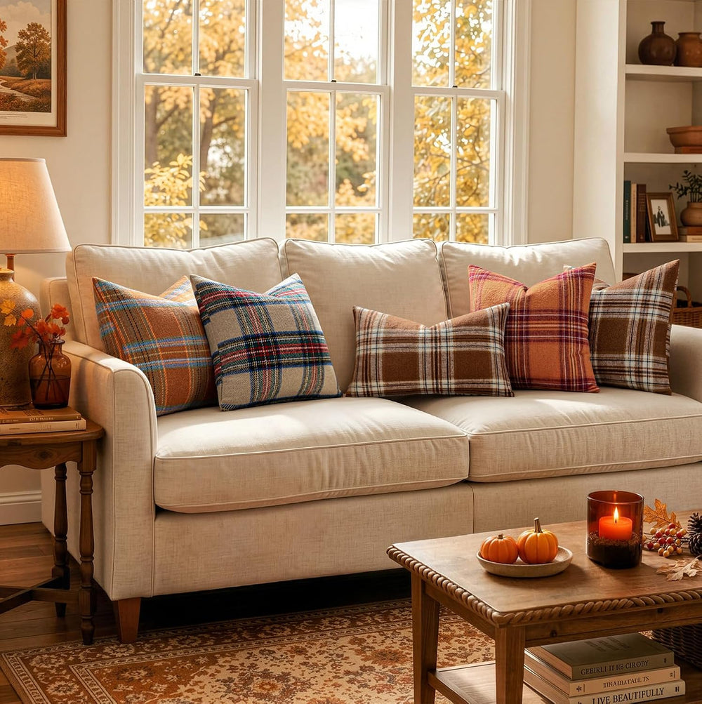 MIULEE Fall Plaid Decorative Lumbar Pillow Covers Set of 2 12x20 Brown