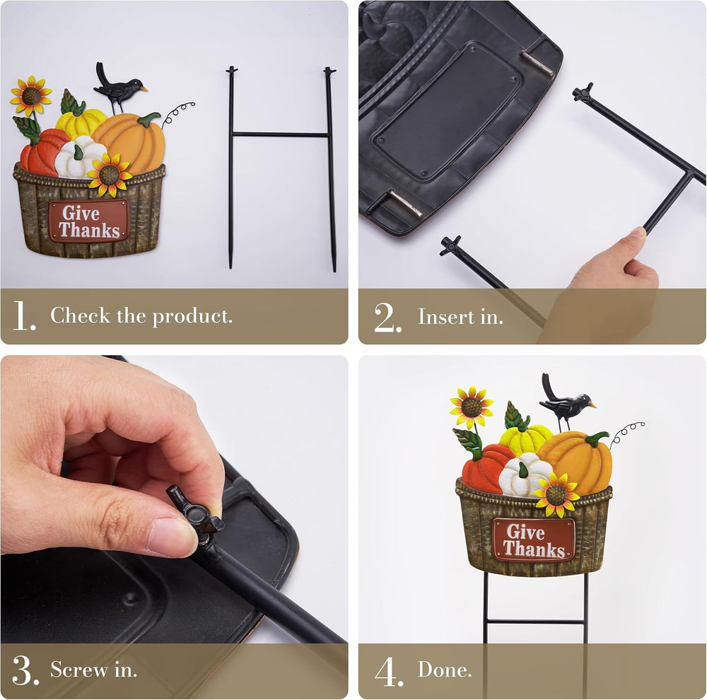 TERESA'S COLLECTIONS Fall Outdoor Decor Metal Pumpkin Garden Stake 29.6&q...