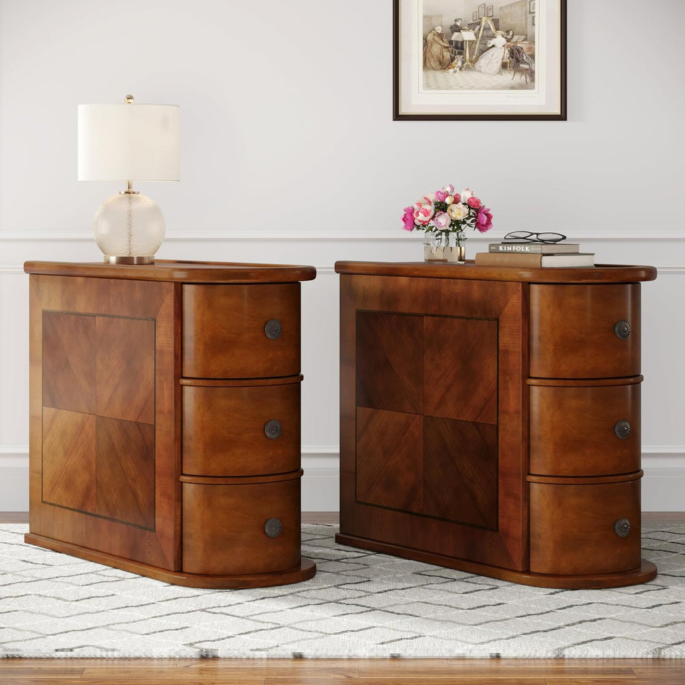 Wood End Table with 3 Drawers, No Assembly Required Narrow Sofa Side Table fo...