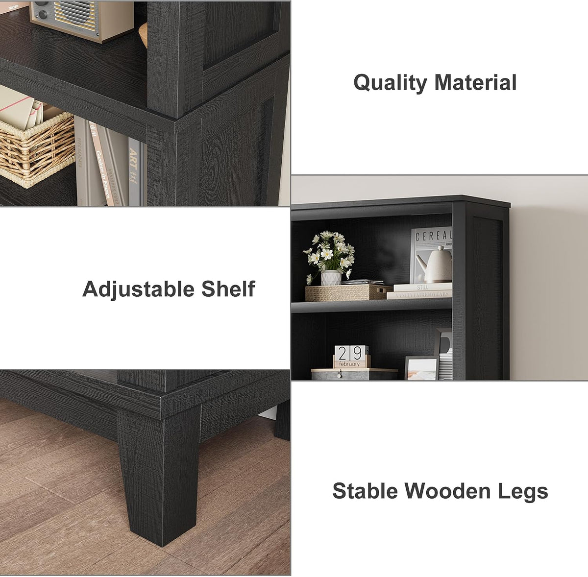 IDEALHOUSE 71" Tall Farmhouse Bookshelf with Adjustable Shelves(Black)