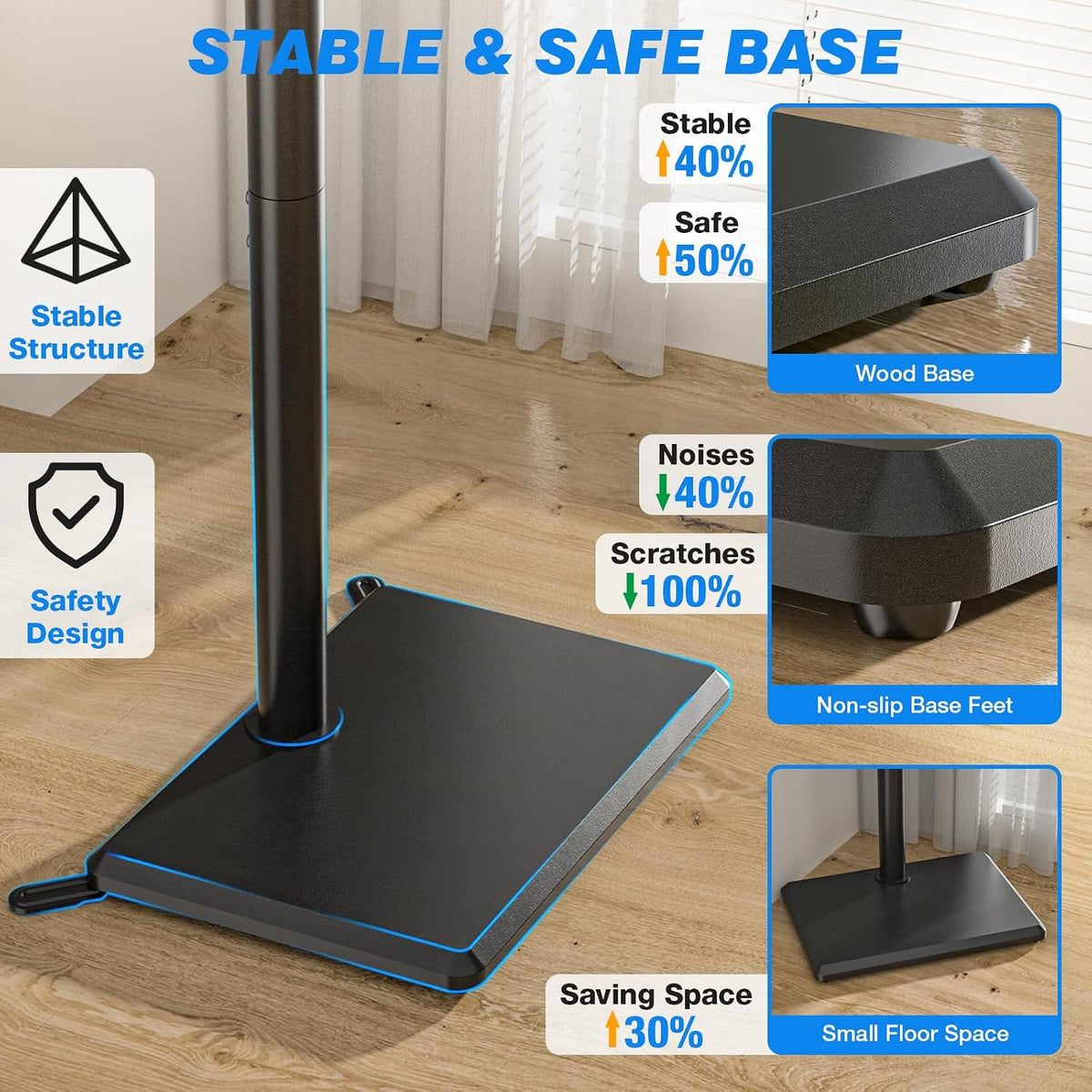 Rfiver Swivel Floor TV Stand for 32-65 Inch Flat Screen TVs | Height Adjustable Mount, Solid Wood Base, Space Saving, Holds 88lbs, Max VESA 400x400mm for Living Room Bedroom Corner