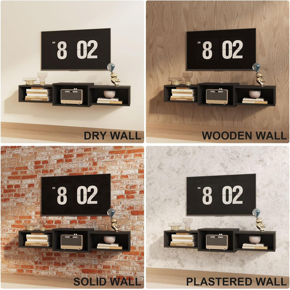 IBUYKE Floating TV Stand Wall Mounted with Power Outlet,Modern Wood Wall Moun...