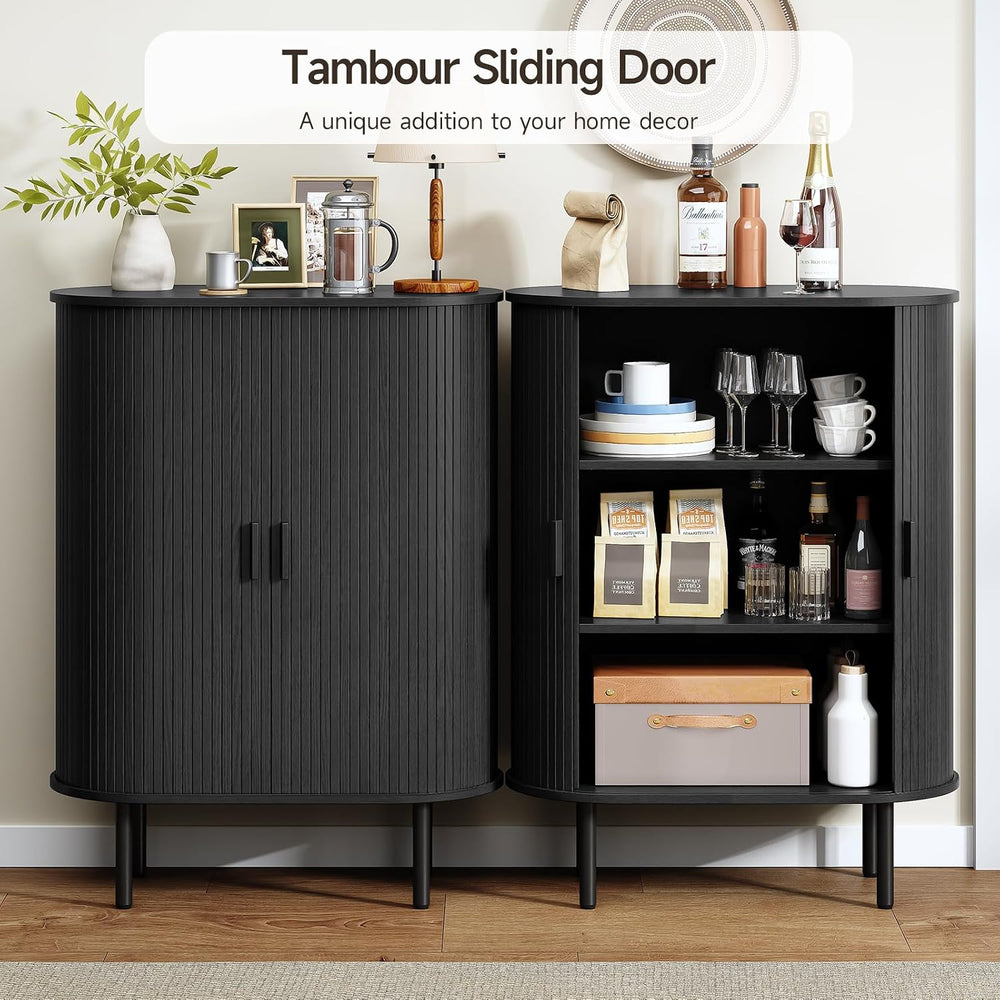ONBRILL 44" Tall Sideboard Storage Buffet Cabinet with Sliding Door, Black