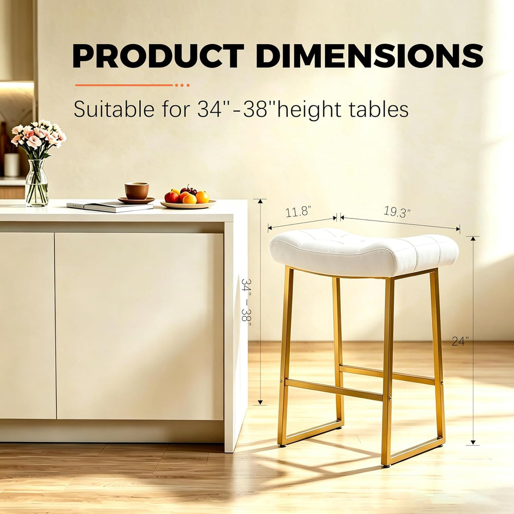 RNKSFX White & Gold Counter Height Bar Stools Set of 3 for Kitchen Counte...