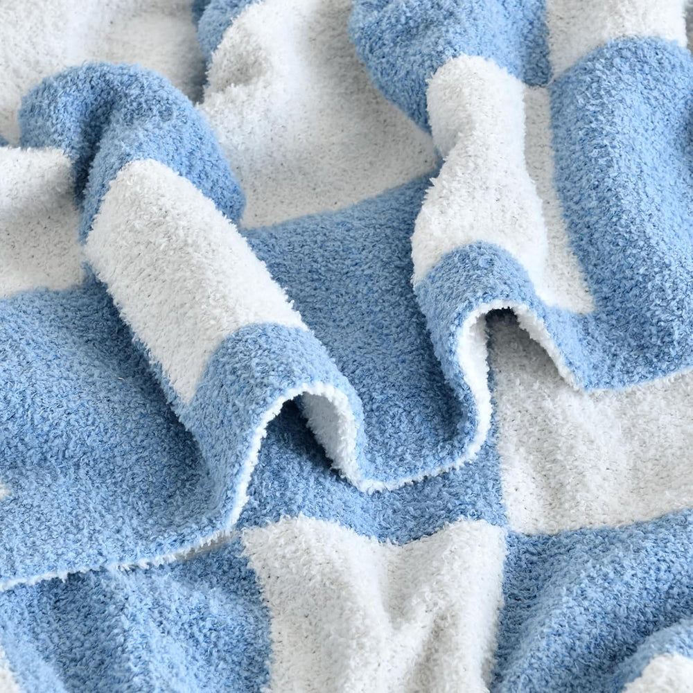 Checkered Throw Blanket for Couch Bed, Blue, Twin 60"x80"