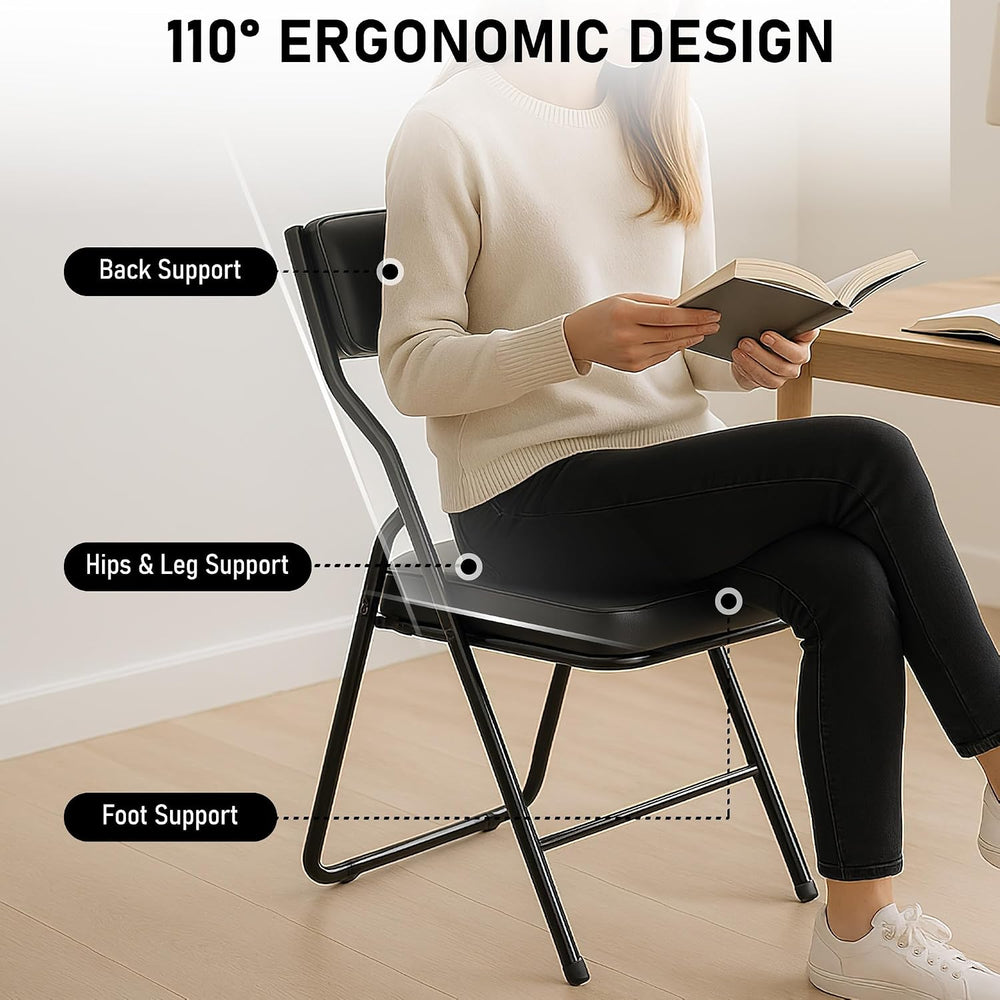 Padded Folding Dining Chairs with Cushion,Black,4 Pack