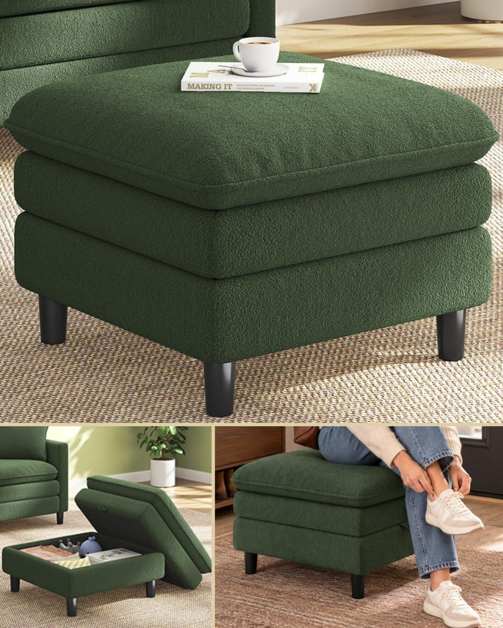 Welzona Teddy Storage Ottoman 3-Layers,26.8"Large Living Room Ottoman Cloud