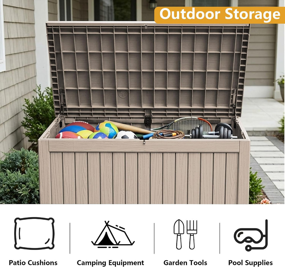 300 Gallon Outdoor Storage Box Waterproof Lockable Resin Deck Box Large, Pati...