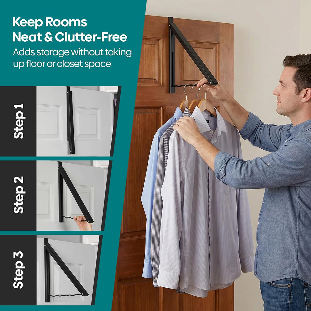 HOLDN’ STORAGE Over The Door Hanger, Single Foldable Rack Organizer, 2 Pack