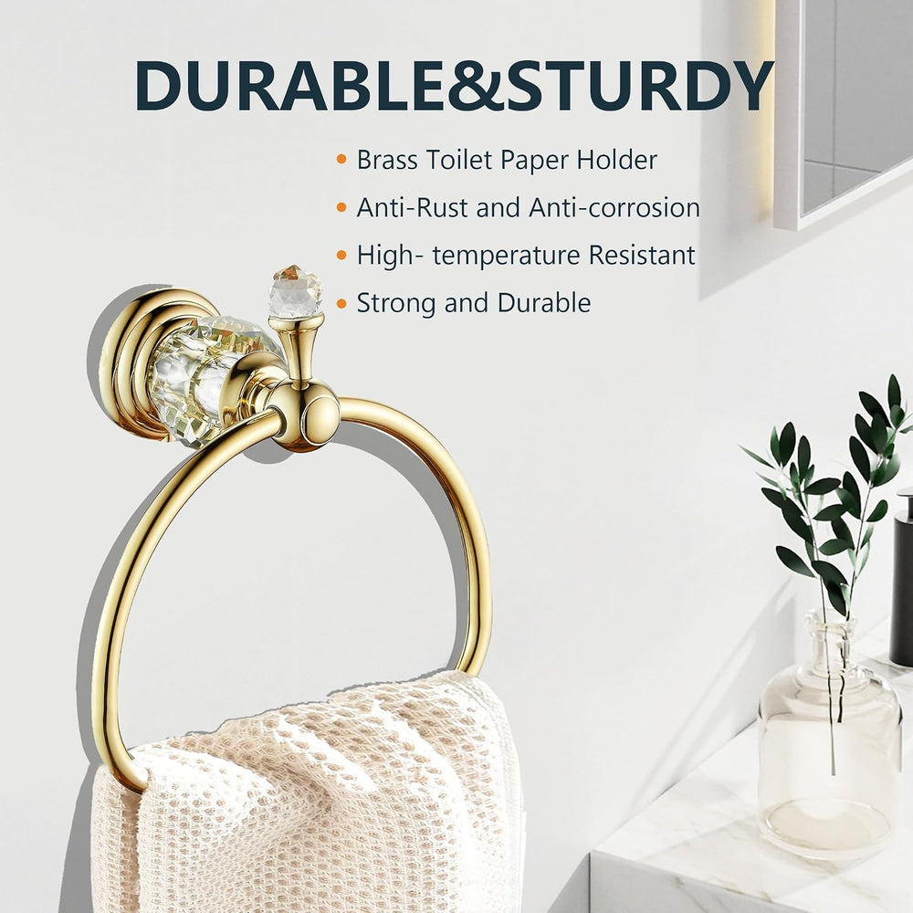 Gold Crystal Half Round Towel Ring, Hand Towel Holder for Bathroom, Gold Toil...