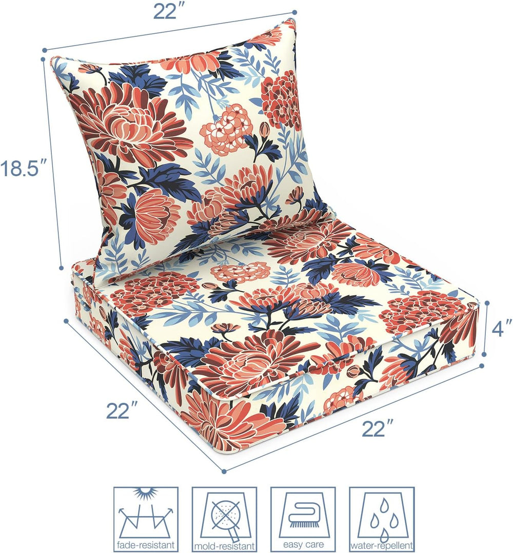 LVTXIII Outdoor Deep Seat Cushion 22"x22"x4" Patio Seat and Ba...