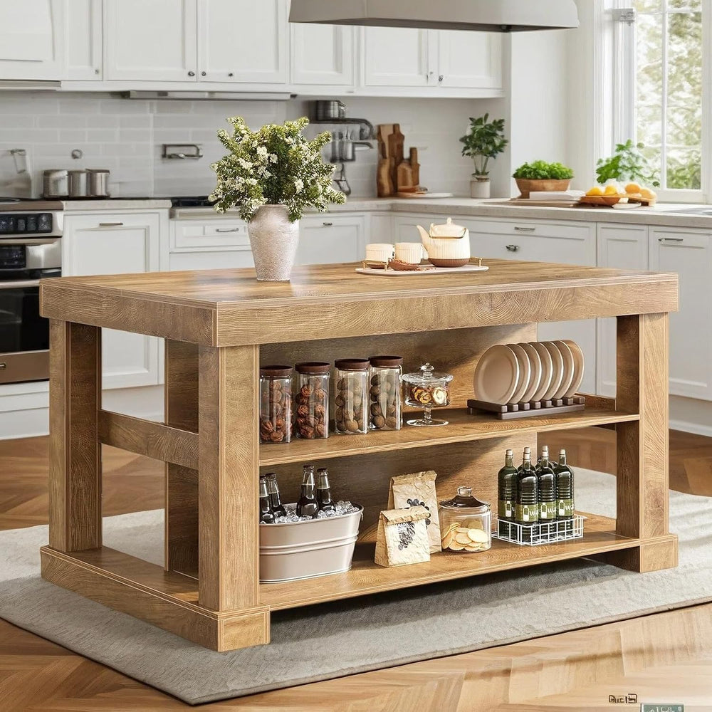 Tribesigns 55-Inch Kitchen Island with Seating and Storage, Rustic Brown