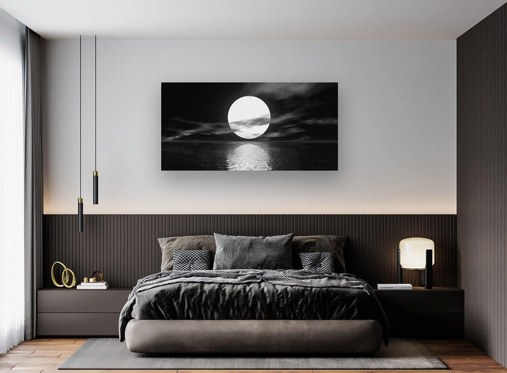 Cao Gen Decor Art S06450 Wall Art Canvas Sea White Full Moon in Night Picture...