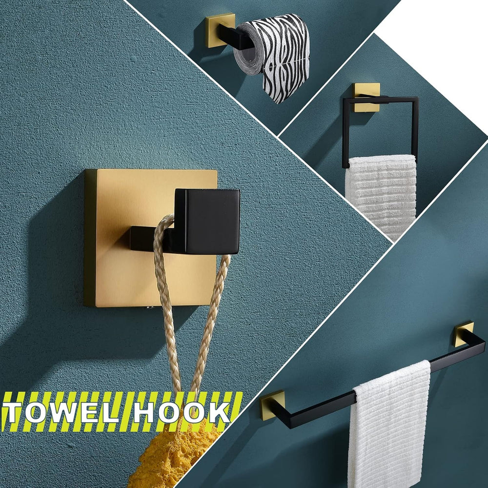 Bathroom Towel Bar Holder Sets Black and Gold 4-Piece Bathroom Hardware Set S...