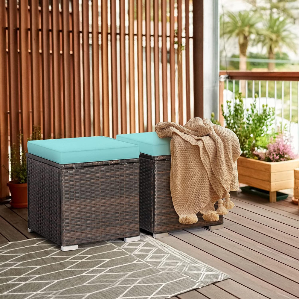 RELAX4LIFE 2-Piece Wicker Outdoor Storage Ottoman Set