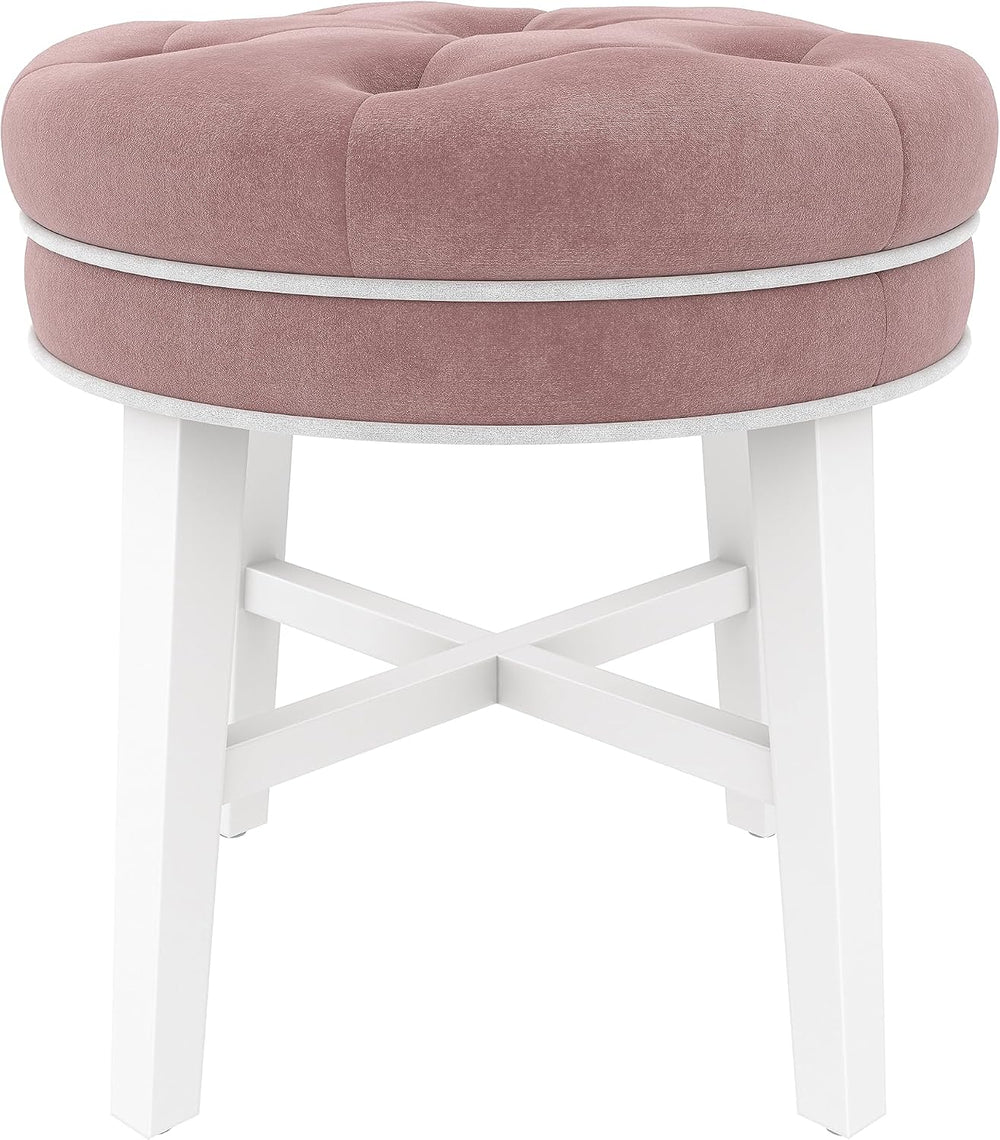Hillsdale Sophia Round Tufted Wood Upholstered Backless Vanity Stool for Make...
