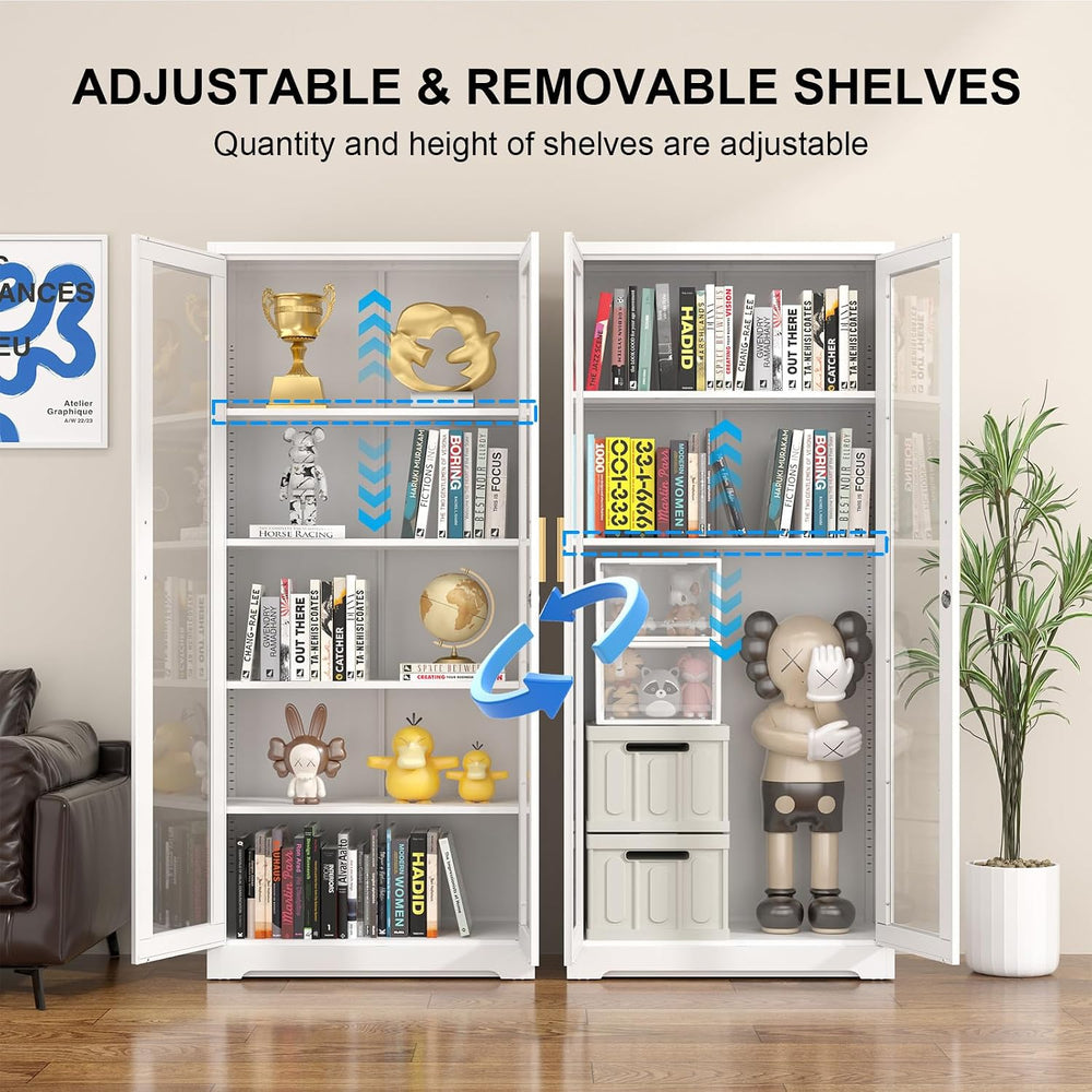Polup 71" White Metal Glass Display Cabinet with Security Lock