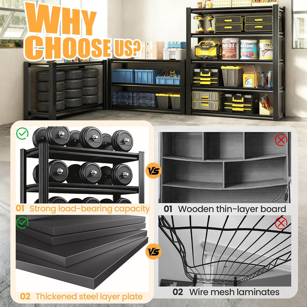 Heavy Duty 5 Tier Metal Garage Shelving, 72" H × 36" W × 16" D