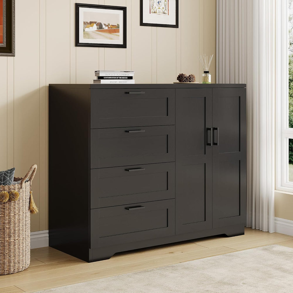 GarveeHome Multifunctional Wooden Dresser for Bedroom, 43.3 in H 2 Door Wardr...