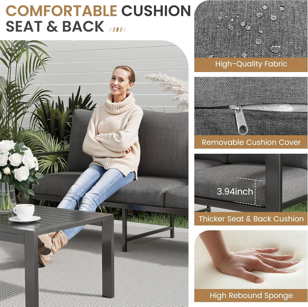 4-Piece Aluminum Patio Conversation Sets All-Weather Sectional Outdoor Furnit...