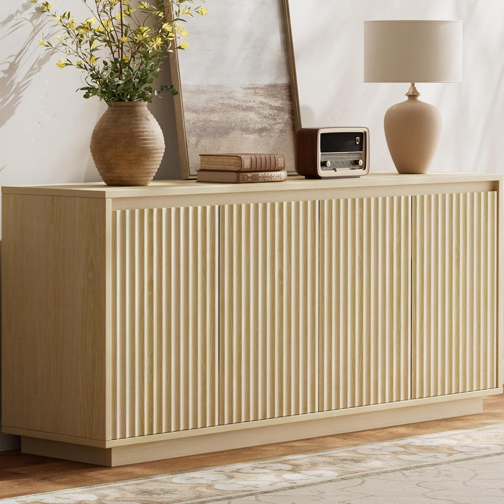 Lulive 63" Fluted Buffet Cabinet Sideboard with Storage Credenza 4 Doors...