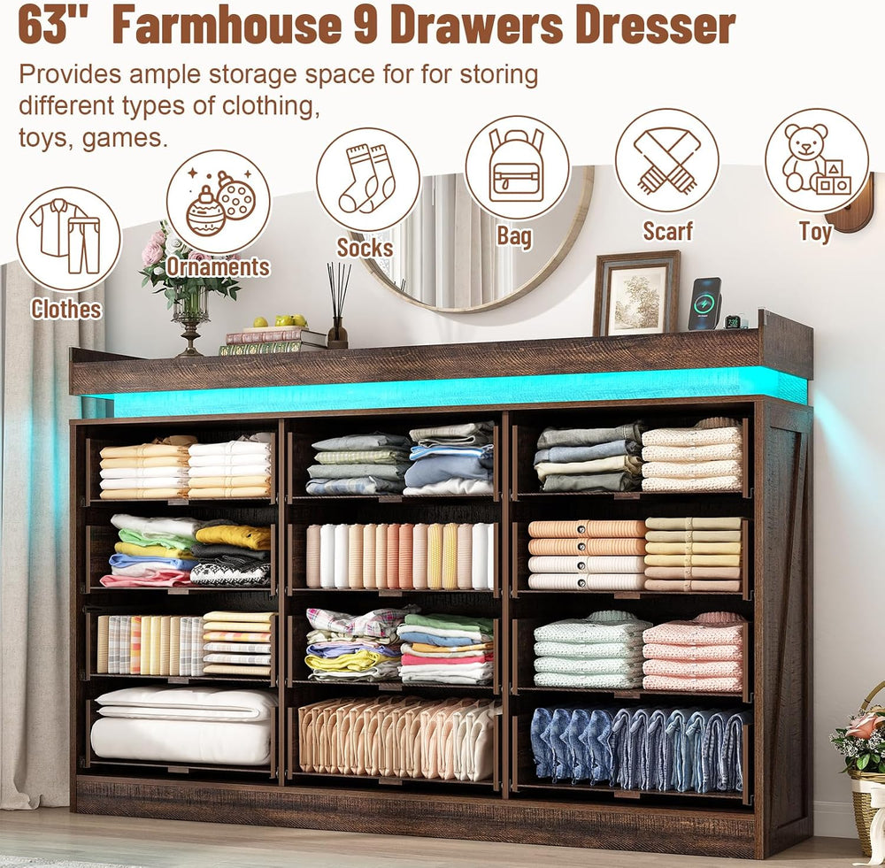 71" Wide 46" Tall Large Farmhouse 12 Drawers Dresser for Bedroom wi...