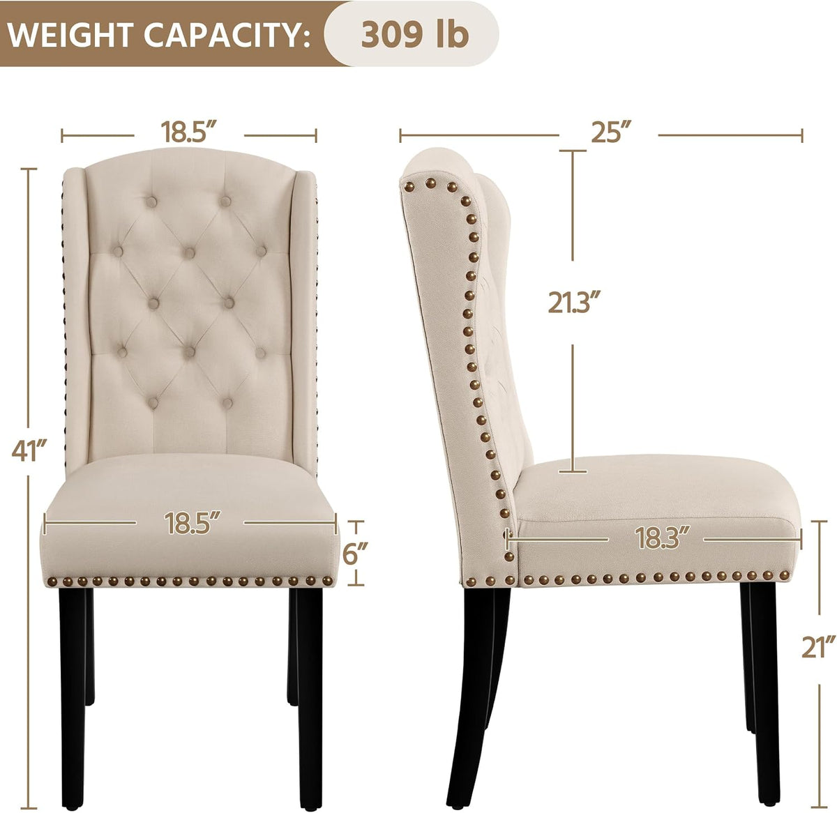 Yaheetech Upholstered Dining Chairs Set of 2 Button Tufted Chairs Beige