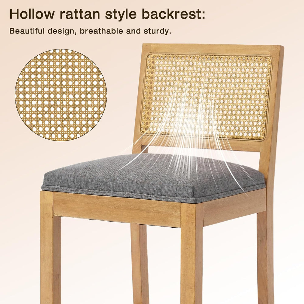 SoarFlash 27" Square Back Rattan Counter Bar Stools Set of 2, Gery