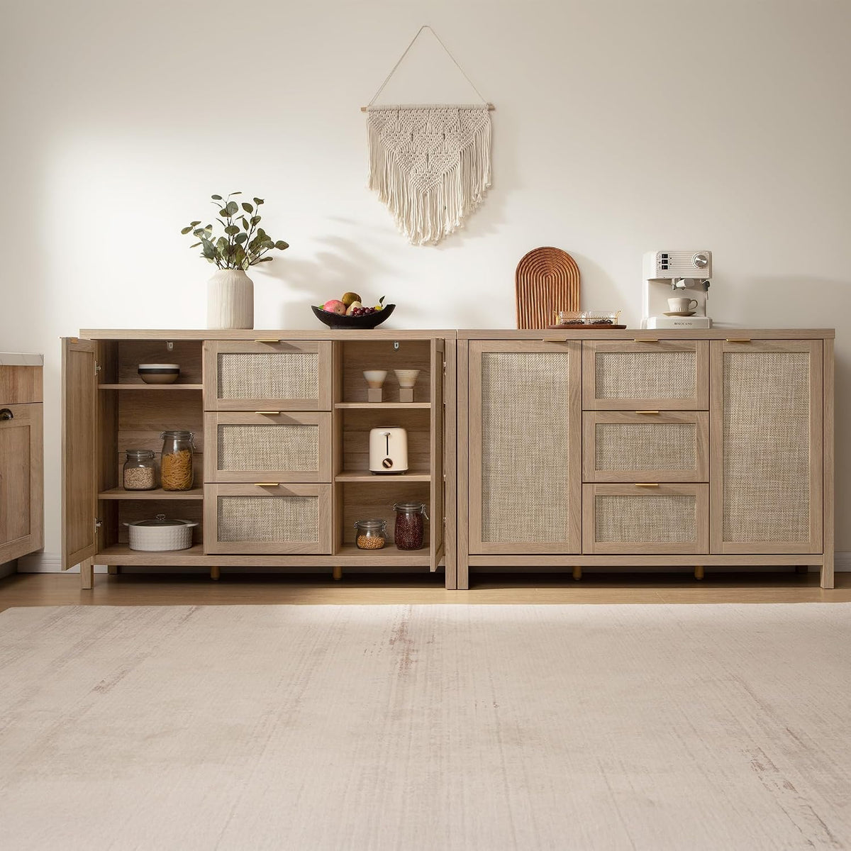 SICOTAS 52 Inch Sideboard Buffet Cabinet with Storage, Rattan Credenza