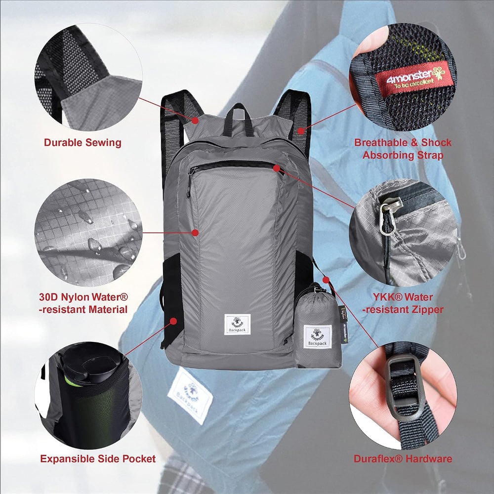 4Monster Hiking Daypack,Water Resistant Lightweight Packable Backpack for Tra...