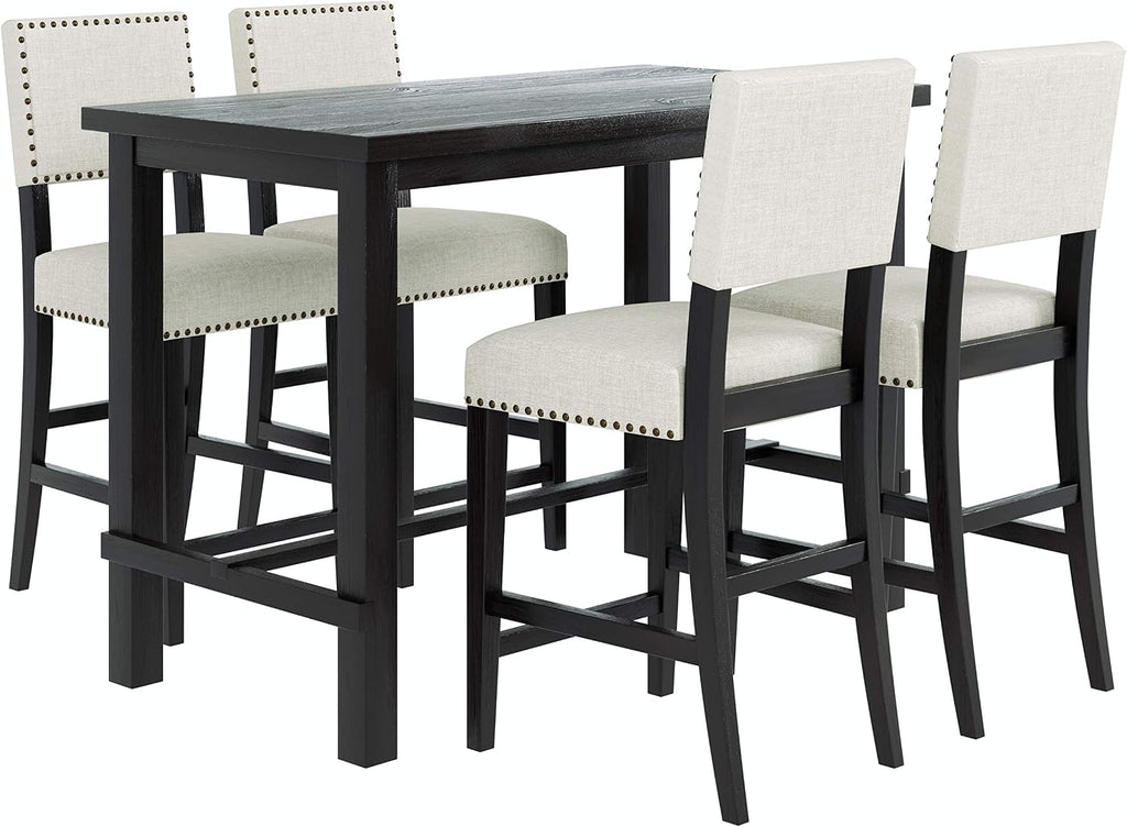 Harper & Bright Designs 5-Piece Counter Height Dining Set, Classic Elegant Table and 4 Chairs in Espresso and Beige