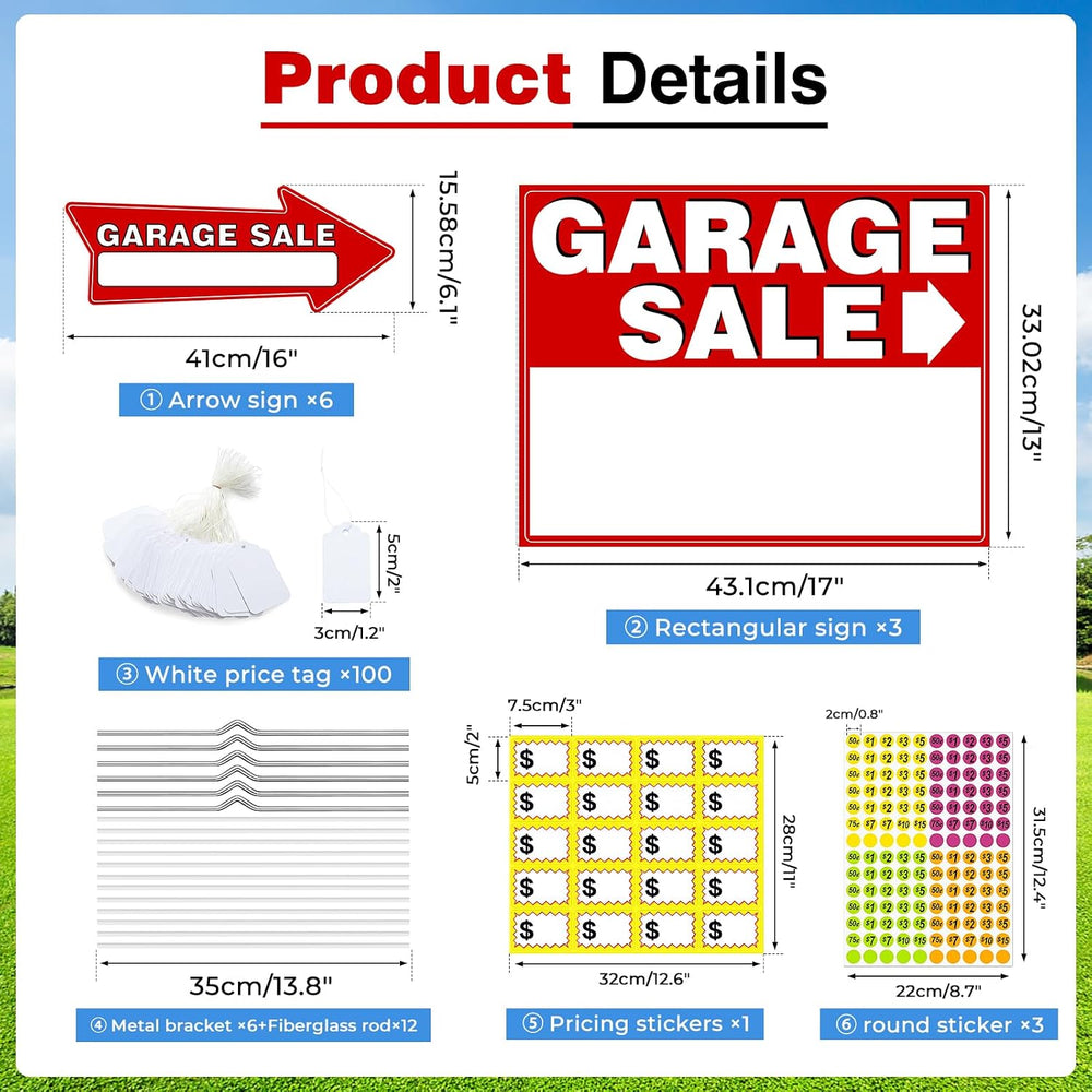 Garage Sale Signs Kit (14Pack)-17x13 Inch Large Garage Sale Sign with Metal S...