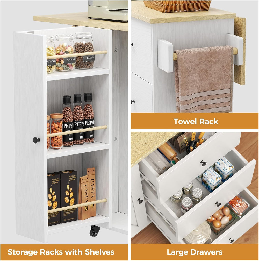 IRONCK Rolling Kitchen Island with Storage & Drop Leaf, 47.2" Kitche...