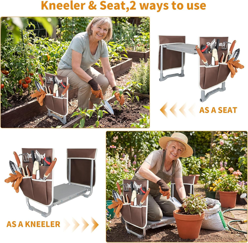 Foldable Garden Kneeler Seat, Portable Garden Stool Bench w/ 2 Tool Pouches