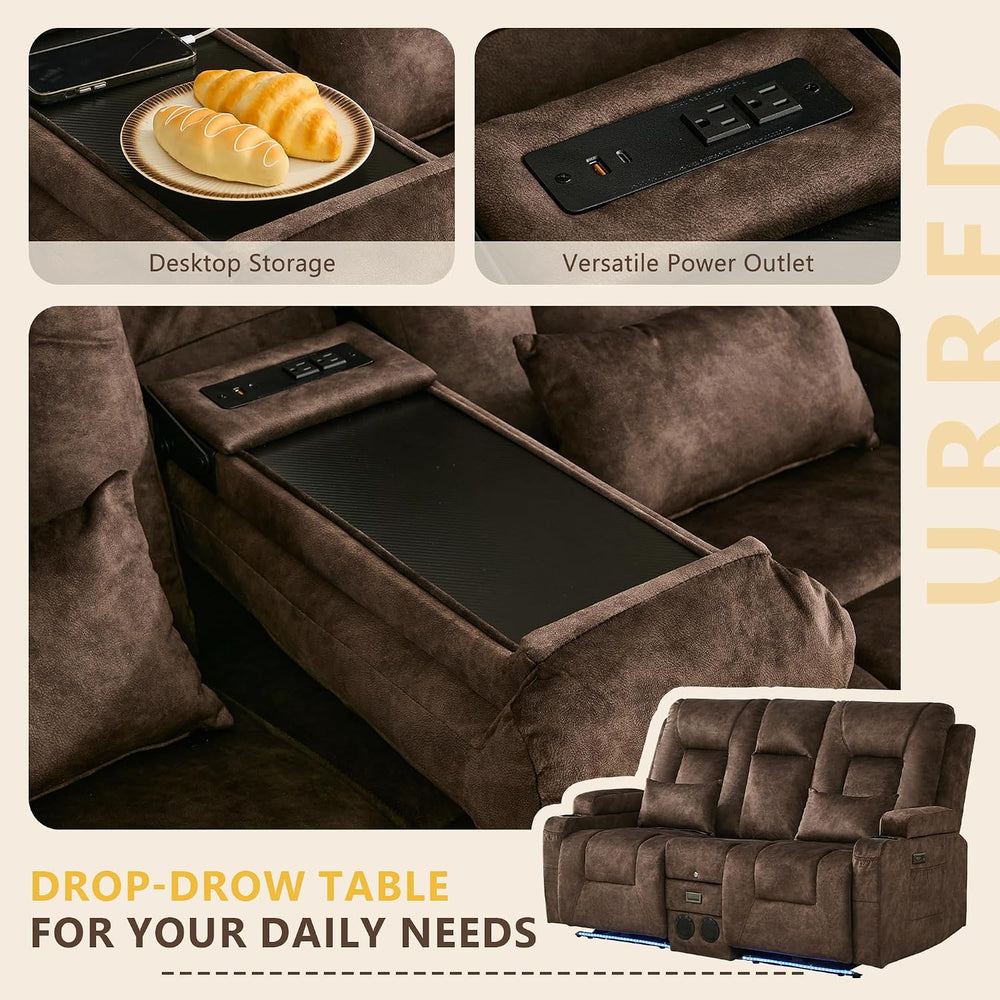 URRED Wall Hugger Power Reclining Loveseat Sofa，Brown：68.1" - 2 Seats