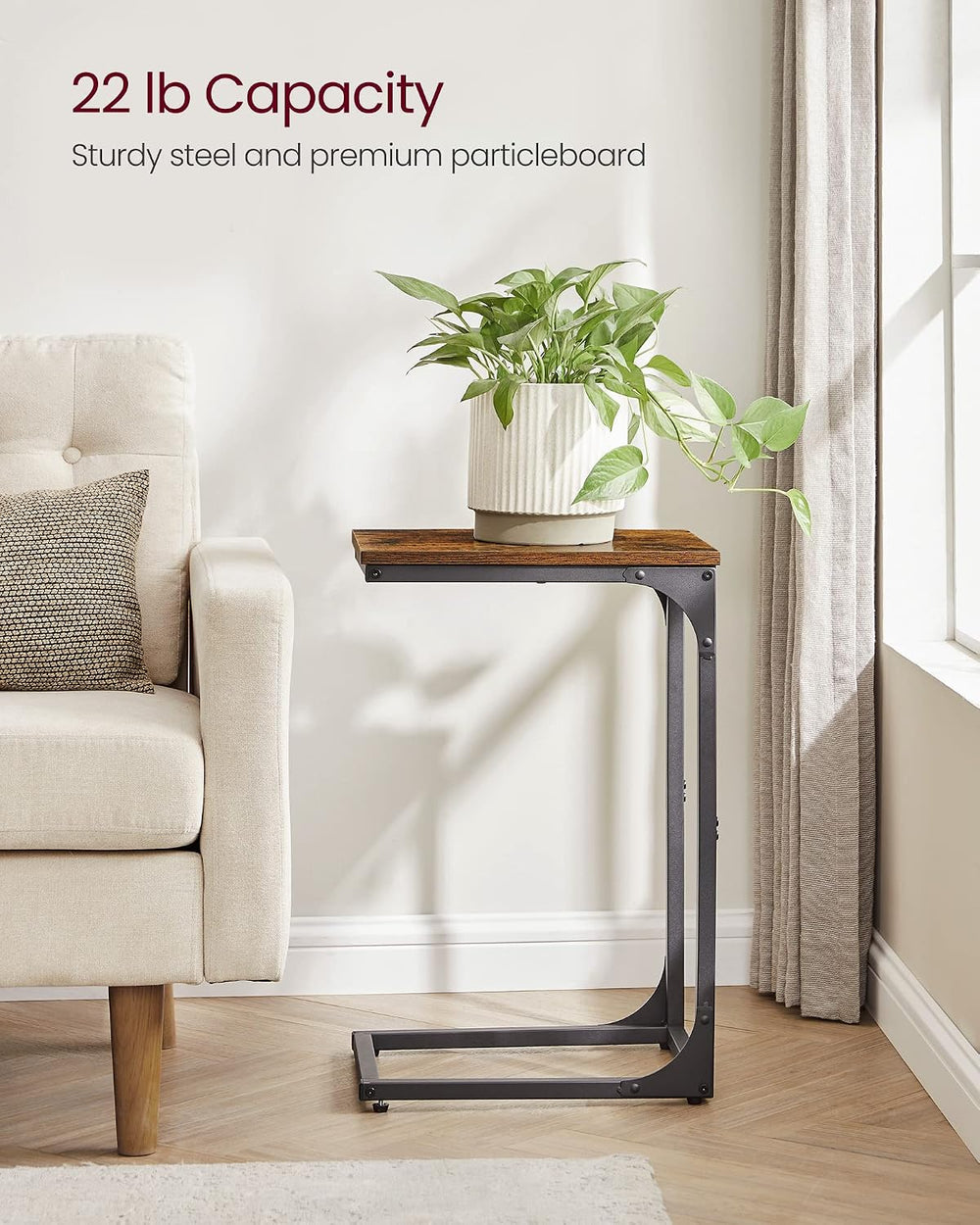VASAGLE C-Shaped End Table Set of 2, Small Sofa Side Table with Metal Frame