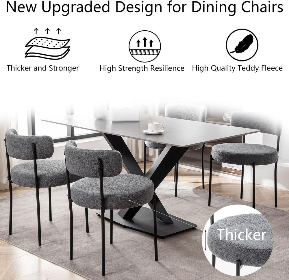 Cinxzar Grey Boucle Dining Chairs Set of 4, Upholstered Dining Room Chairs wi...