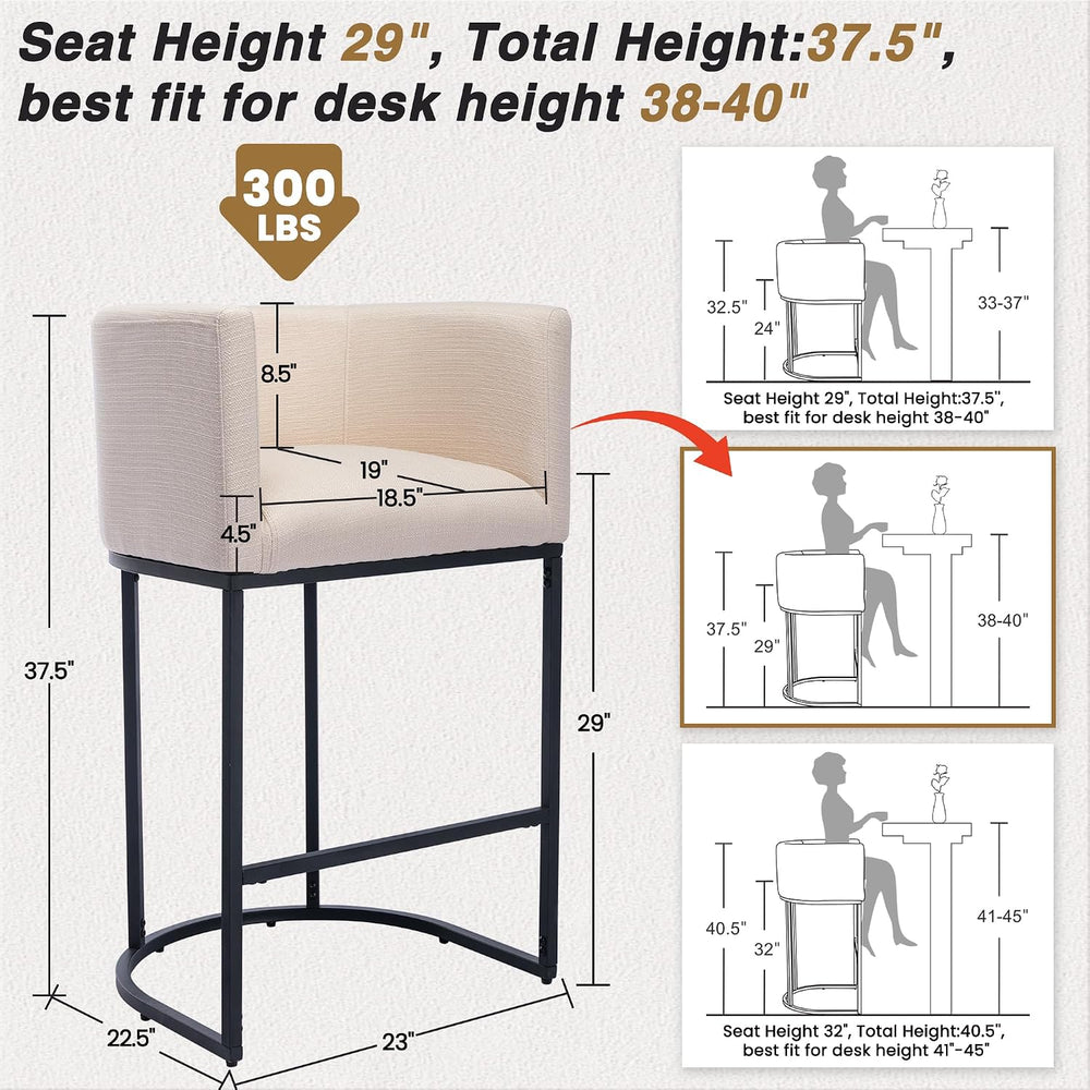HNY Modern Counter Height Linen Fabric Cream Upholstered Counter Stools Set o...